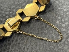 Vintage Damascene Gold Plated Hexagon Black Enamel Phoenix Bird Bracelet 7.25”