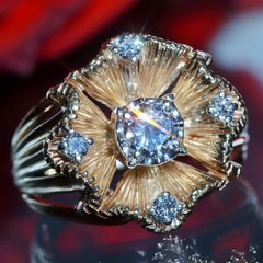 14k yellow gold sz 6 ring 0.80ct natural diamond flower vintage 8.26g Prism-lite