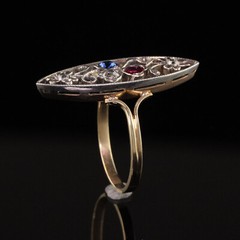 Vintage Era Navette Filigree Ring 2 Ct Lab Created Diamond 14k Yellow Gold Over