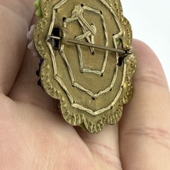 Vtg 1940s Miriam Haskell Brooch Wired Lucite Flower Filagree Pin 1.5″ Colorful