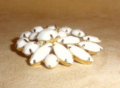 Beautiful D&E White Milk Glass Pin by Juliana Jewelry