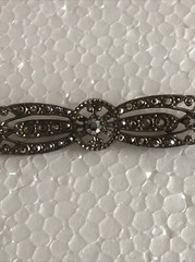 Antique Art Deco Silver Tone Rhinestone Pin Brooch 3.5 Inches Signed ART