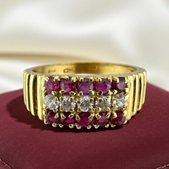 Vintage 18K Yellow Gold 0.60ctw Natural Ruby & Old European Cut CZ Ring Size 6.5