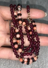 Antique 14k Gold Garnet Coral Onyx Necklace 28″