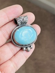 Heavy Vintage Sterling Silver 925 Turquoise Oval Slide Pendant 19-grams Lot P16