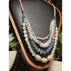 Multi Strand Beaded Necklace: Neutral Tones, Layered Statement Jewelry