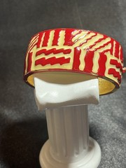 Vintage Lanvin Paris Couture Runway Red, Cream and Gold Enamel Bracelet-RARE!