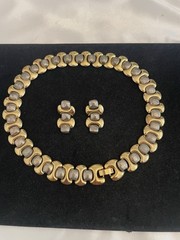 Vintage Gold & Silver Tone Choker Necklace PIERCED Matching Earrings Unbranded