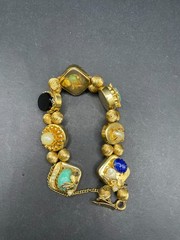Vintage Corocraft Gold Tone Victorian Gemstone Sliding Charm Bracelet Sz 8.75