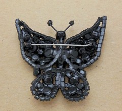 Beautiful Vintage Juliana Style Japanned Opalite Amber Topaz RS Butterfly Brooch