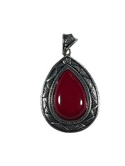 Antique Silver Tone Teardrop Red Stone Howlite Pendant Necklace Charm Jewelry
