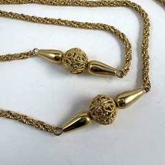 Vintage Gold Tone Chain Filigree Ball Station Beaded Necklace 17″