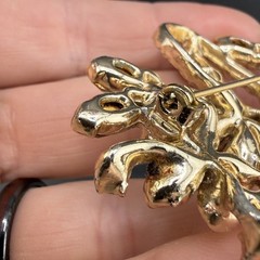 Vintage Rhinestone Brooch Flower Basket Orange Gold Tone READ