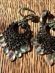 Lia Sophia Vintage Antique Gold Tone Chandelier Clip-On Earrings with Green Crys