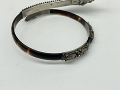 Antique Chinese Sterling Silver Dragon Faux Tortoise Shell Bypass Bracelet