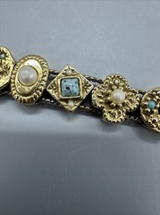 Vintage Signed Goldette NY Multiple Gemstones Safety Chain Slide Charm Bracelet