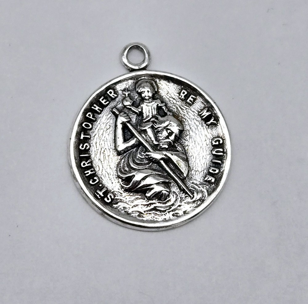 Vintage Sterling Silver 925 Saint St. Christopher ‘Be My Guide’ Catholic Pendant