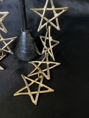 Vintage Shoulder Duster Earrings Gold Tone Open Star Link Dangles 6″ Clip On