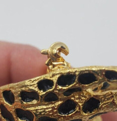 Leopard Cheetah Cat Pin Arched Back Black Enamel Rhinestone Eyes