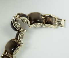1950s Vintage Tank Bracelet Brown Thermoset Moonglow Lucite Chunky Links MCM