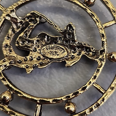 Vintage Celebrity Necklace Zodiac Round Pendant Antiqued Gold Tone Astrology 30″