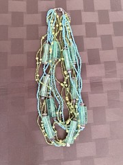Vintage Multi-Strand Statement Necklace Teal Blue Green Chunky Lucite