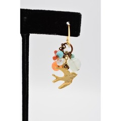 Vintage Beaded Earrings Dove Bird Brushed Gold Tone Multi-Color Dangle BinAB