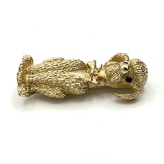 BOUCHER vintage dog brooch – gold-tone sitting poodle w/ bow pin – 7702P signed