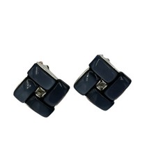 Vintage Lisner Thermoset Clip Earrings Blue Gray Moonglow Square Shape 7/8 Inch