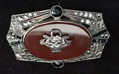 Art Deco Sterling Silver Carnelian Marcasite Brooch | 12 grams