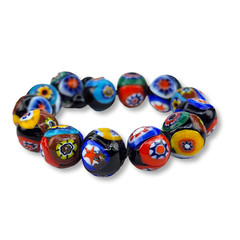Vintage Millefiori Beads Bracelet 13 Beads Strung on Spring Wire