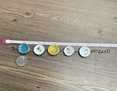 Vintage Porcelain Plate Charm Bracelet Floral Tea Party Cottagecore Pastel