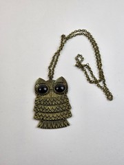 gold tone articulated owl antique necklace