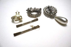 Vintage Faux Pearl Brooch & Earring Lot – Rhinestone Costume Jewelry Unmarked