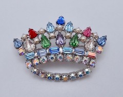 Vintage Signed B DAVID Multi-Color Rhinestone MOTHER’S CROWN Brooch Pin CJ88