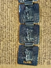Vintage Silver plated Hammered Metal Bracelet w 5 Crowns Panel Clasp Bracelet