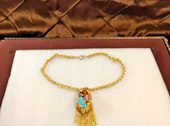 Vintage 1960s Etruscan Revival Reversible Multi-Stone Tassel Necklace — Goldette