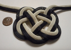 Mika Mod Black & Off-White Woven Tubular Chain Necklace w Mystic Knot Medallion