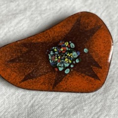 Enamel On Copper Picasso Abstract Vintage Multicolor Brooch•Pendant 2.25”Artisan