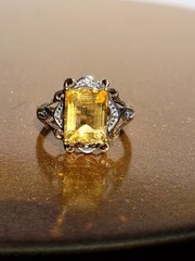 Vintage 10K Gold 3CT Emerald Cut Citrine Diamond Accent Estate Cocktail Ring