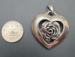 Valentine Vintage Retired 925 Sterling Silver 3D Rose Flower Women Pendant Large