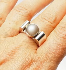 Vintage sterling silver moonstone modernist geometry ring size 8