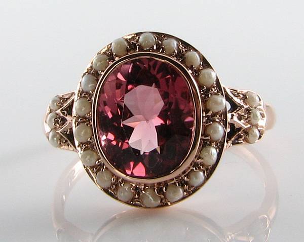 RARE 9CT ROSE GOLD AAA PINK TOURMALINE & PEARL COCKTAIL RING FREE RESIZE
