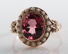 RARE 9CT ROSE GOLD AAA PINK TOURMALINE & PEARL COCKTAIL RING FREE RESIZE