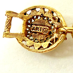 Vintage ART Arthur Pepper Gold Tone Bracelet Filigree Blue Flowers Signed 6.5″