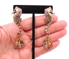 Lunch At The Ritz Seahorse Earrings Dangle Drop Pierced Vintage 90’s Jeweled