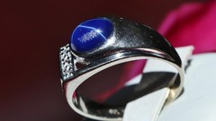 10k w/gold sz 10 ring 2.19c blue star lab created sapphire natural diamond 5.85g