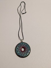 Round Multicolor Resin Pendant And Black Cord Necklace. FLAWED Cord.