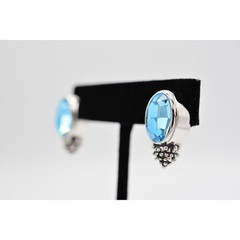 Vintage Crystal Earrings Shiny Blue Rhinestone Chunky Silver Tone Signed BinW