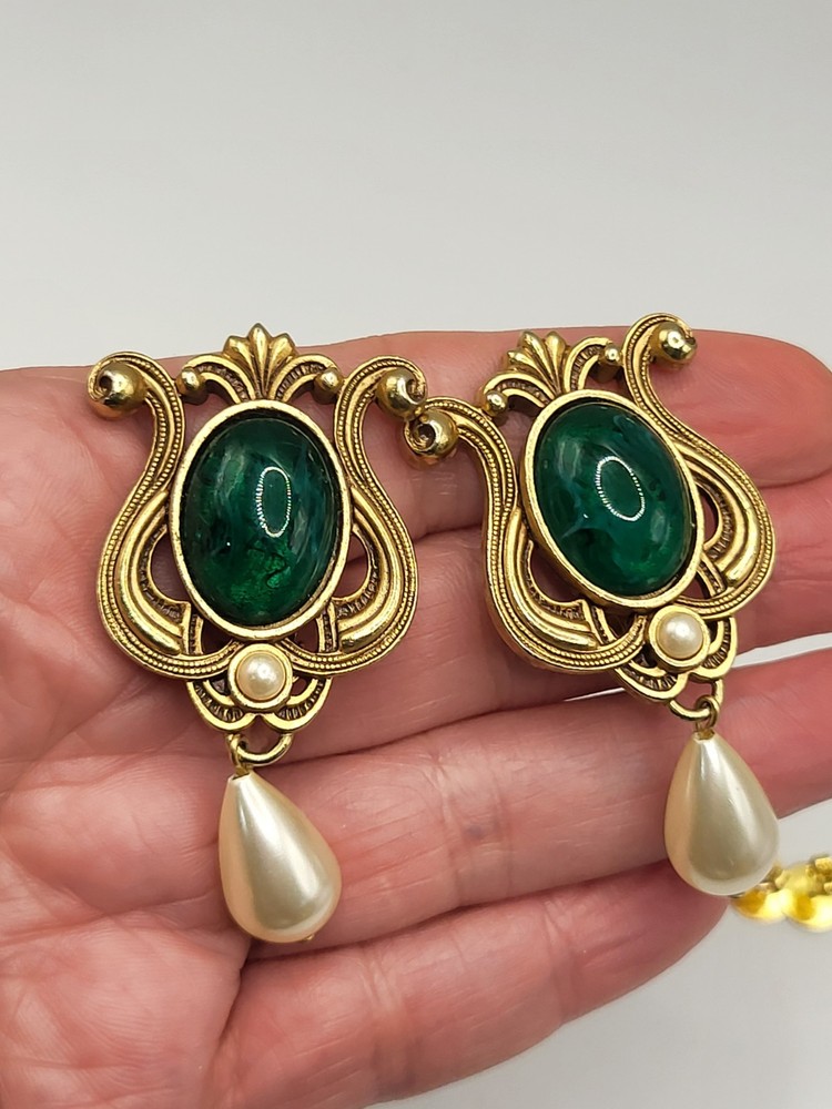Signed SAL Art Nouveau Revival Scrollwork Faux Pearl Green Cab Converted To Post